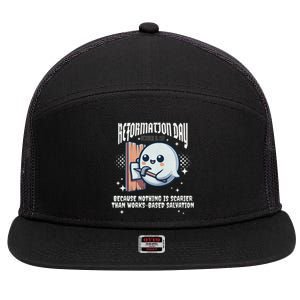 Reformation Day Ghost Halloween Spooky Season Baptist 7 Panel Mesh Trucker Snapback Hat