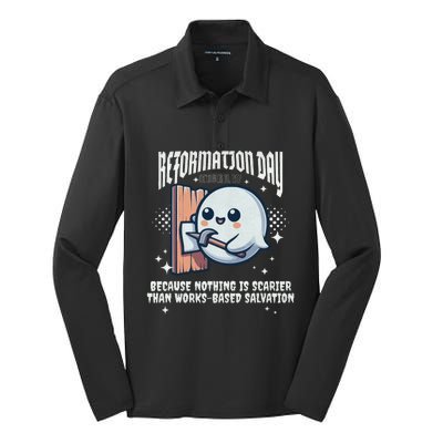 Reformation Day Ghost Halloween Spooky Season Baptist Silk Touch Performance Long Sleeve Polo