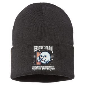 Reformation Day Ghost Halloween Spooky Season Baptist Sustainable Knit Beanie