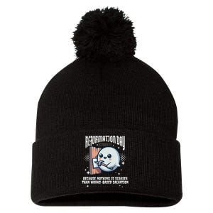 Reformation Day Ghost Halloween Spooky Season Baptist Pom Pom 12in Knit Beanie