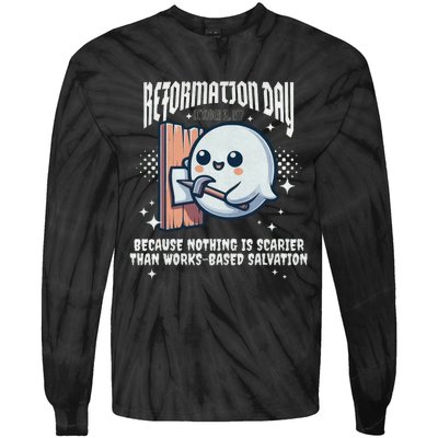 Reformation Day Ghost Halloween Spooky Season Baptist Tie-Dye Long Sleeve Shirt