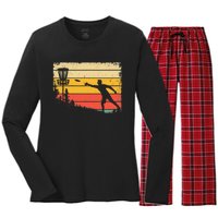 Retro Disc Golf Funny Hit Trees and Curse Disc Golf Women's Long Sleeve Flannel Pajama Set 