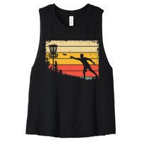 Retro Disc Golf Funny Hit Trees and Curse Disc Golf Women's Racerback Cropped Tank