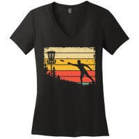 Retro Disc Golf Funny Hit Trees and Curse Disc Golf Women's V-Neck T-Shirt