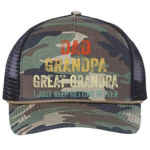 Retro Dad Grandpa Great Grandpa I Just Keep Getting Better Retro Rope Trucker Hat Cap