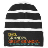 Retro Dad Grandpa Great Grandpa Fathers Day Funny Striped Beanie with Solid Band