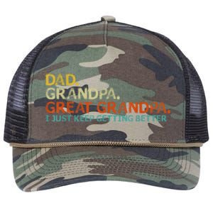 Retro Dad Grandpa Great Grandpa Fathers Day Funny Retro Rope Trucker Hat Cap