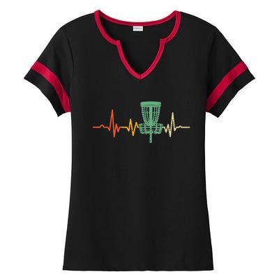 Retro DIsc Golf Shirt, Vintage Heartbeat Disc Golf Basket Ladies Halftime Notch Neck Tee