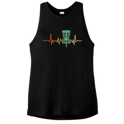 Retro DIsc Golf Shirt, Vintage Heartbeat Disc Golf Basket Ladies PosiCharge Tri-Blend Wicking Tank