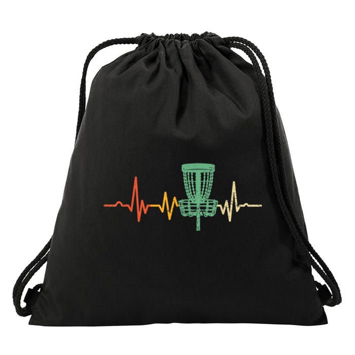 Retro DIsc Golf Shirt, Vintage Heartbeat Disc Golf Basket Drawstring Bag