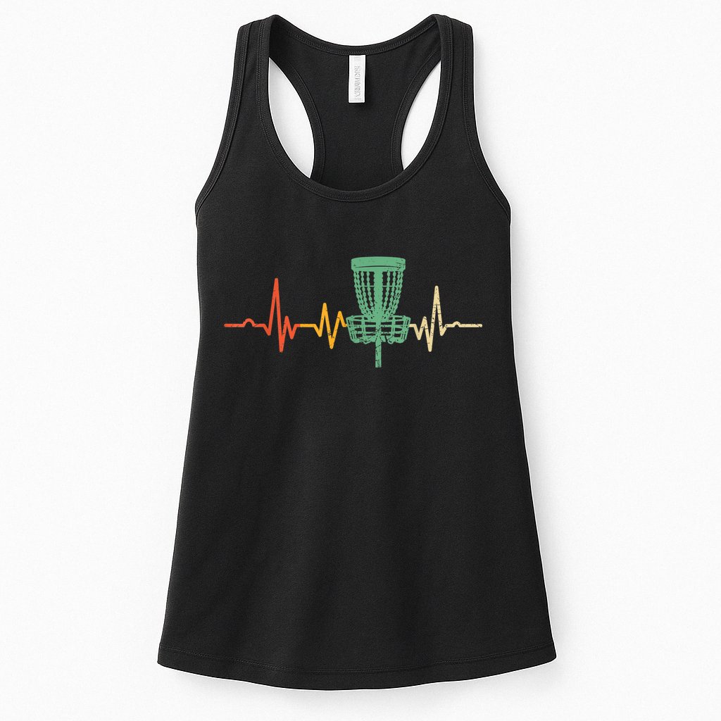 Retro DIsc Golf Shirt, Vintage Heartbeat Disc Golf Basket Womens Tank Top