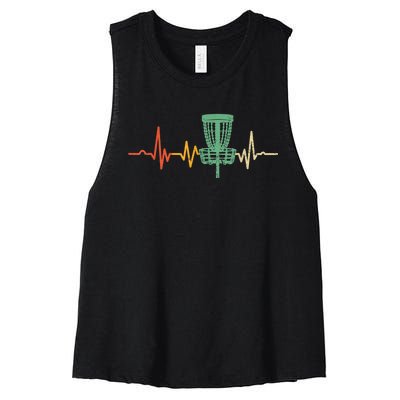 Retro DIsc Golf Shirt, Vintage Heartbeat Disc Golf Basket Women's Racerback Cropped Tank