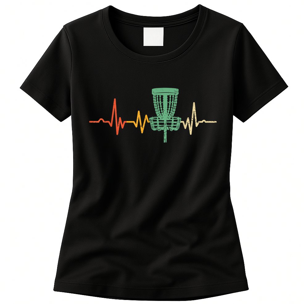 Retro DIsc Golf Shirt, Vintage Heartbeat Disc Golf Basket Womens T-Shirt