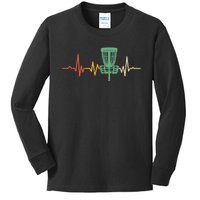 Retro DIsc Golf Shirt, Vintage Heartbeat Disc Golf Basket Kids Long Sleeve Shirt