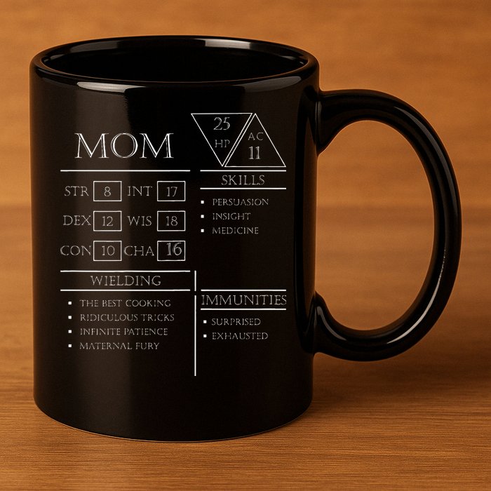 Roleplaying Dice Gamer Dragon Mom Stat Skills Wielding 11oz C Handle Ceramic Mug