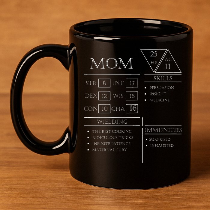 Roleplaying Dice Gamer Dragon Mom Stat Skills Wielding 11oz C Handle Ceramic Mug