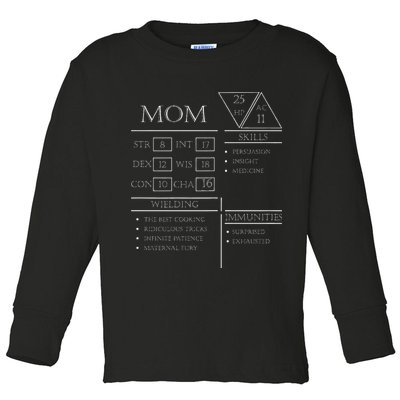 Roleplaying Dice Gamer Dragon Mom Stat Skills Wielding Toddler Long Sleeve Shirt