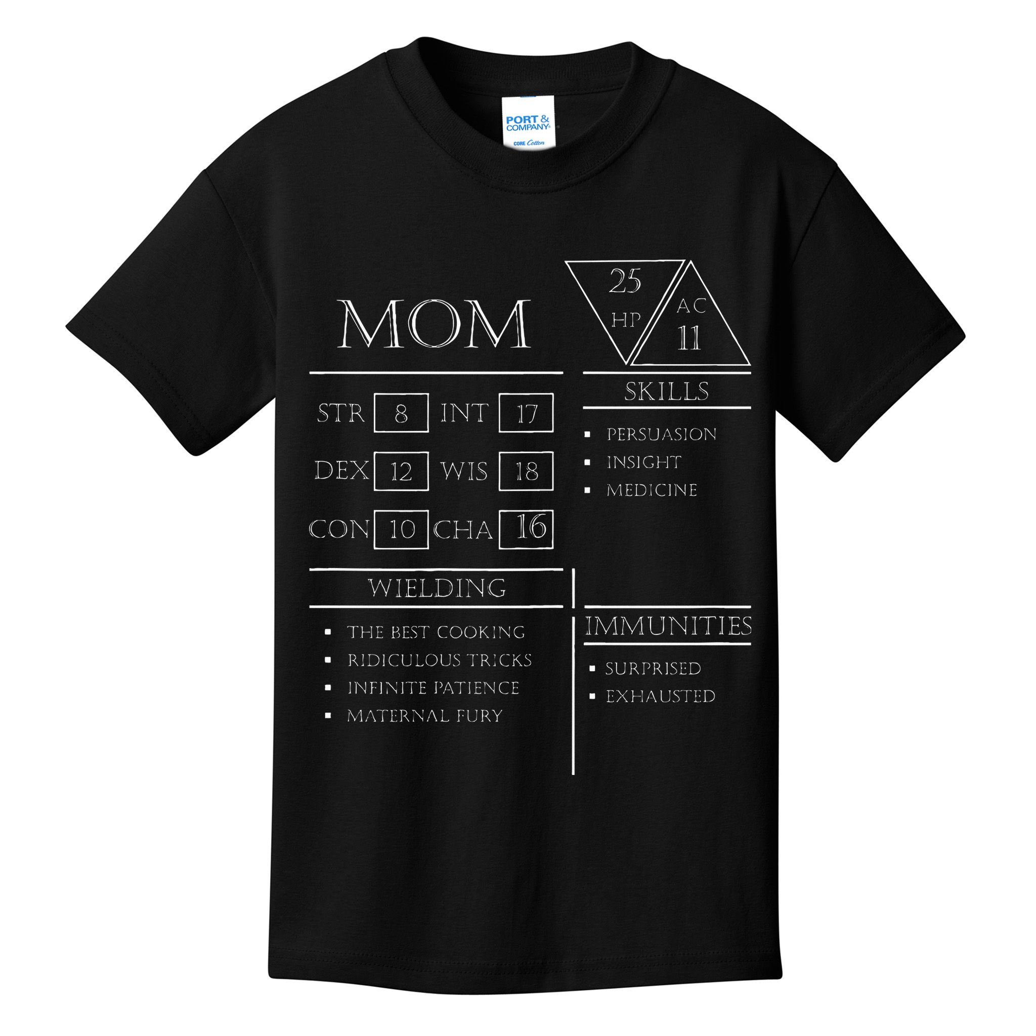 Roleplaying Dice Gamer Dragon Mom Stat Skills Wielding Kids T-Shirt