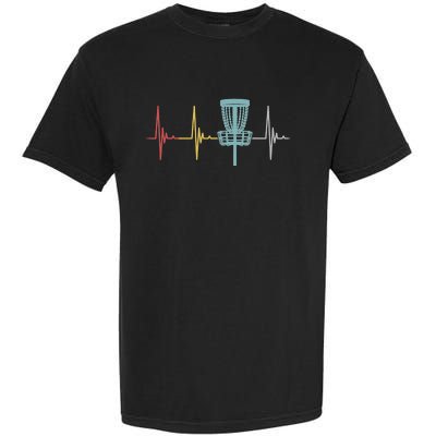 Retro Disc Golf Basket Vintage Heartbeat Golfer Garment-Dyed Heavyweight T-Shirt