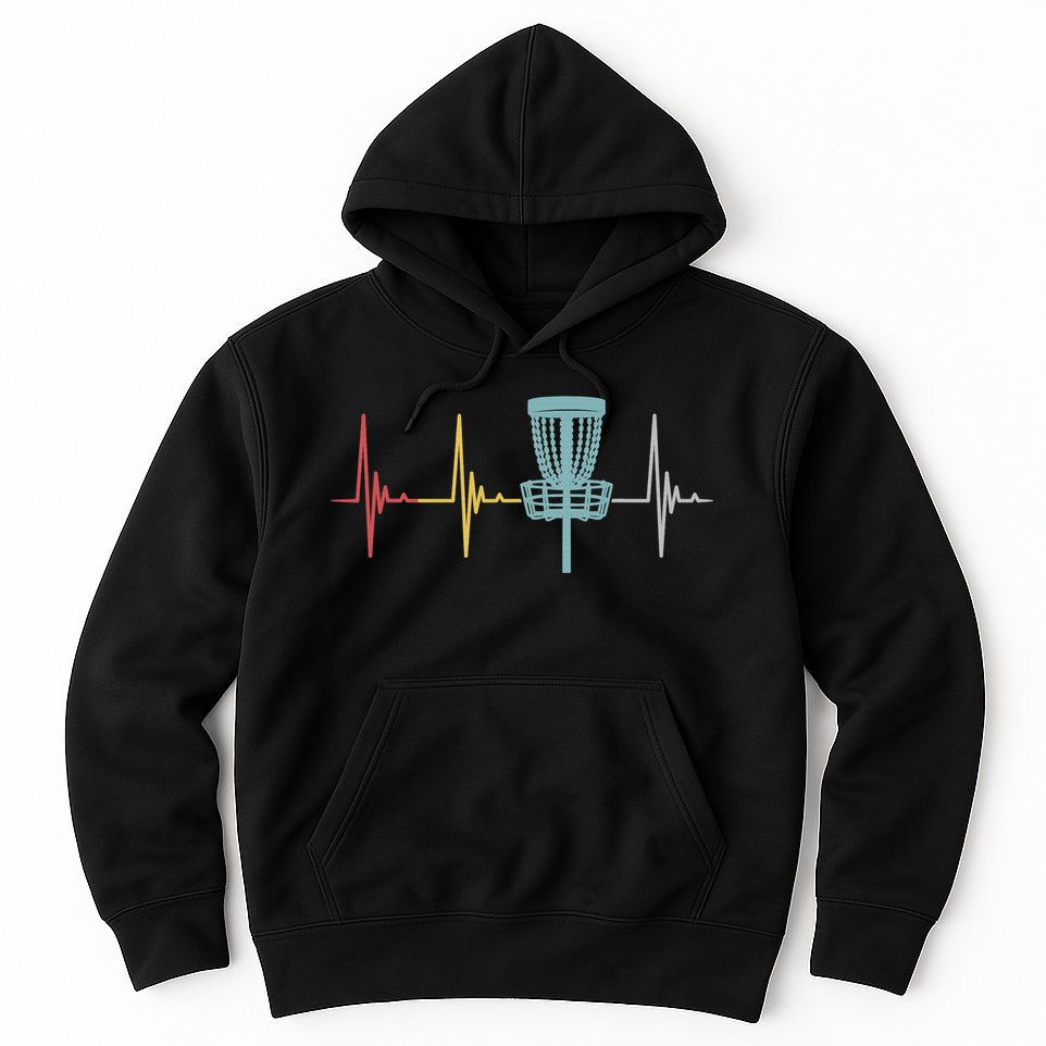 Retro Disc Golf Basket Vintage Heartbeat Golfer Hoodie