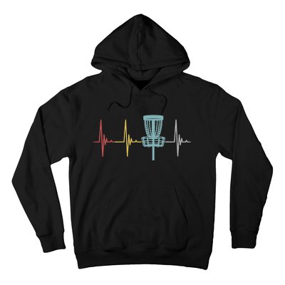 Retro Disc Golf Basket Vintage Heartbeat Golfer Hoodie