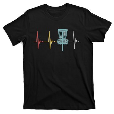 Retro Disc Golf Basket Vintage Heartbeat Golfer T-Shirt