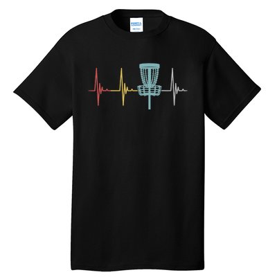 Retro Disc Golf Basket Vintage Heartbeat Golfer Tall T-Shirt