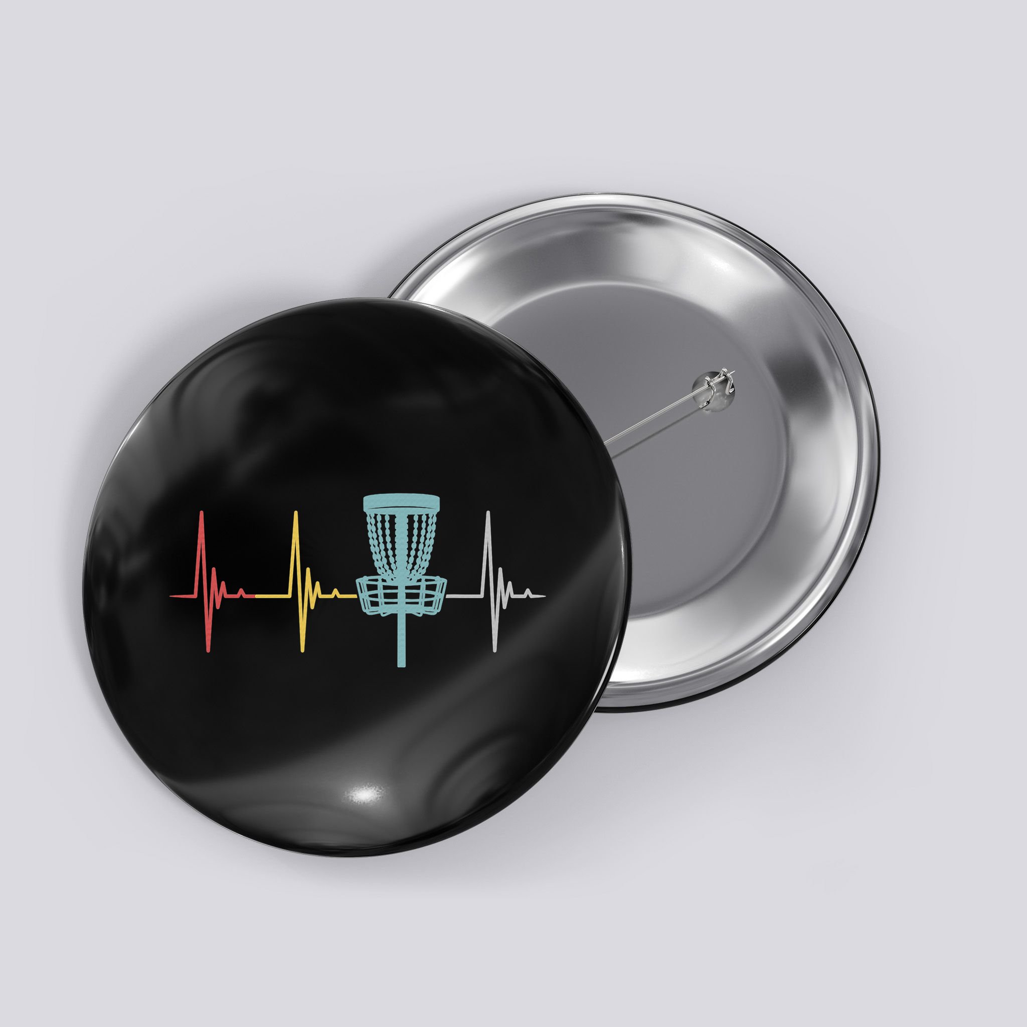 Retro Disc Golf Basket Vintage Heartbeat Golfer Button