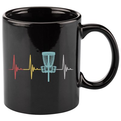 Retro Disc Golf Basket Vintage Heartbeat Golfer 11oz C Handle Ceramic Mug