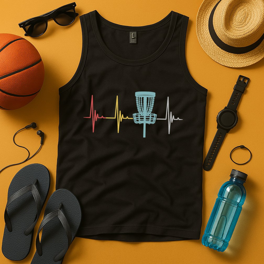 Retro Disc Golf Basket Vintage Heartbeat Golfer Tank Top