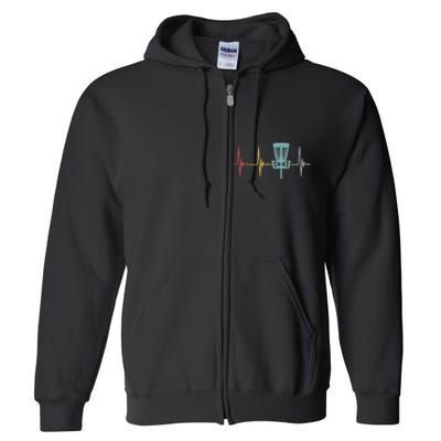 Retro Disc Golf Basket Vintage Heartbeat Golfer Full Zip Hoodie