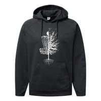 Retro Disc Golf Stupid Tree Funny Frisbee Golf Gift Performance Fleece Hoodie