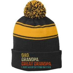 Retro Dad Grandpa Great Grandpa Fathers Day Funny Stripe Pom Pom Beanie