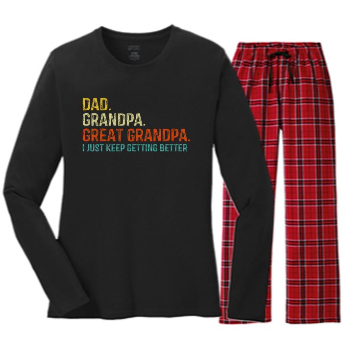 Retro Dad Grandpa Great Grandpa Fathers Day Funny Women's Long Sleeve Flannel Pajama Set 