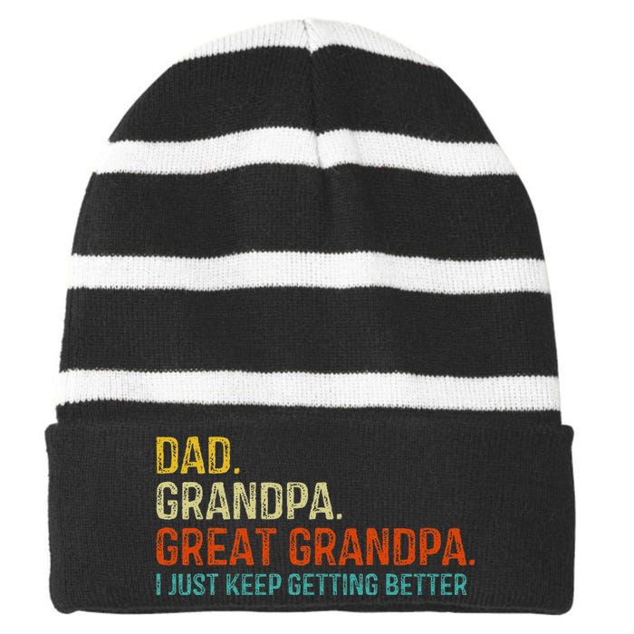 Retro Dad Grandpa Great Grandpa Fathers Day Funny Striped Beanie with Solid Band