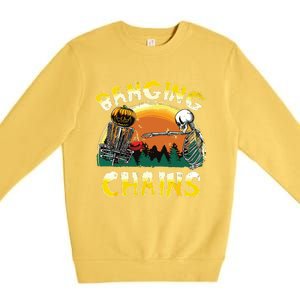 Retro Disc Golf Banging Chains Spooky Halloween Skeleton Premium Crewneck Sweatshirt