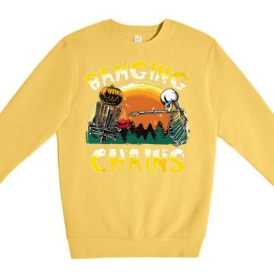 Retro Disc Golf Banging Chains Spooky Halloween Skeleton Premium Crewneck Sweatshirt