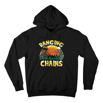 Retro Disc Golf Banging Chains Spooky Halloween Skeleton Hoodie