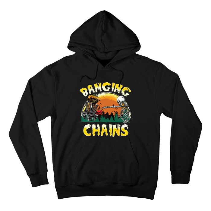 Retro Disc Golf Banging Chains Spooky Halloween Skeleton Hoodie