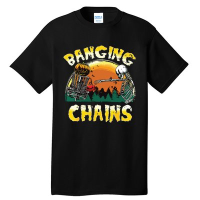 Retro Disc Golf Banging Chains Spooky Halloween Skeleton Tall T-Shirt