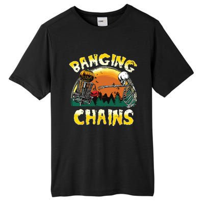 Retro Disc Golf Banging Chains Spooky Halloween Skeleton Tall Fusion ChromaSoft Performance T-Shirt