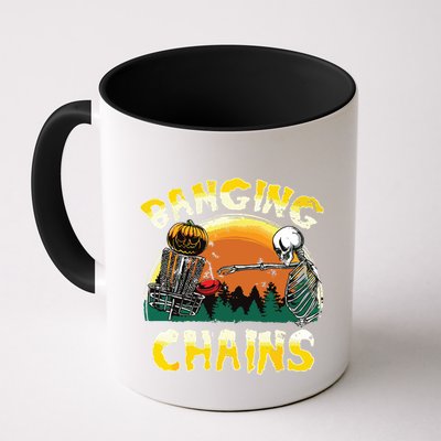 Retro Disc Golf Banging Chains Spooky Halloween Skeleton Mug