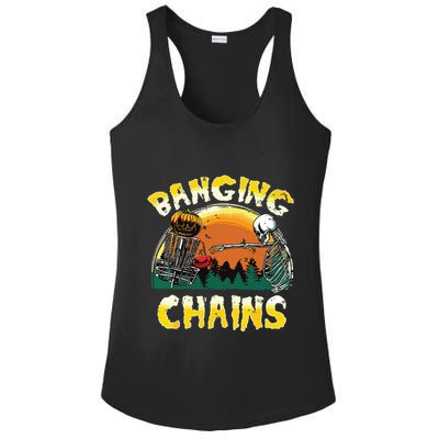 Retro Disc Golf Banging Chains Spooky Halloween Skeleton Ladies PosiCharge Competitor Racerback Tank