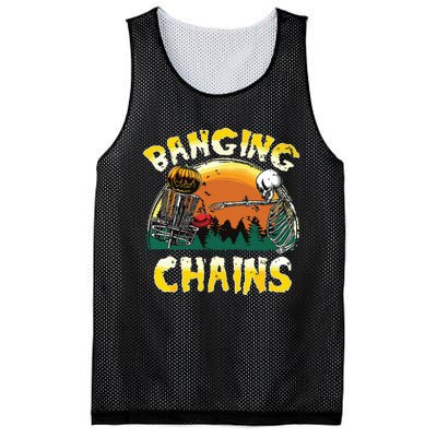 Retro Disc Golf Banging Chains Spooky Halloween Skeleton Mesh Reversible Basketball Jersey Tank