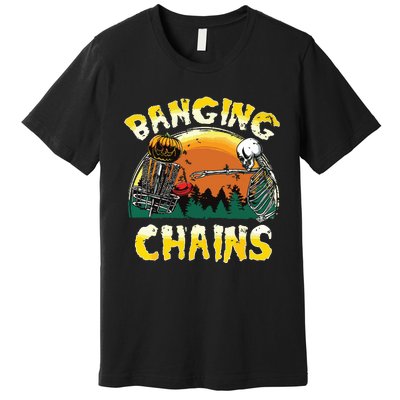 Retro Disc Golf Banging Chains Spooky Halloween Skeleton Premium T-Shirt