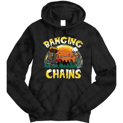 Retro Disc Golf Banging Chains Spooky Halloween Skeleton Tie Dye Hoodie