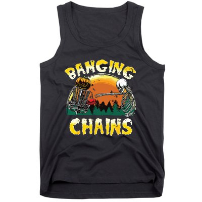 Retro Disc Golf Banging Chains Spooky Halloween Skeleton Tank Top