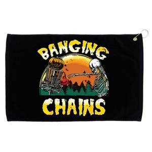 Retro Disc Golf Banging Chains Spooky Halloween Skeleton Grommeted Golf Towel