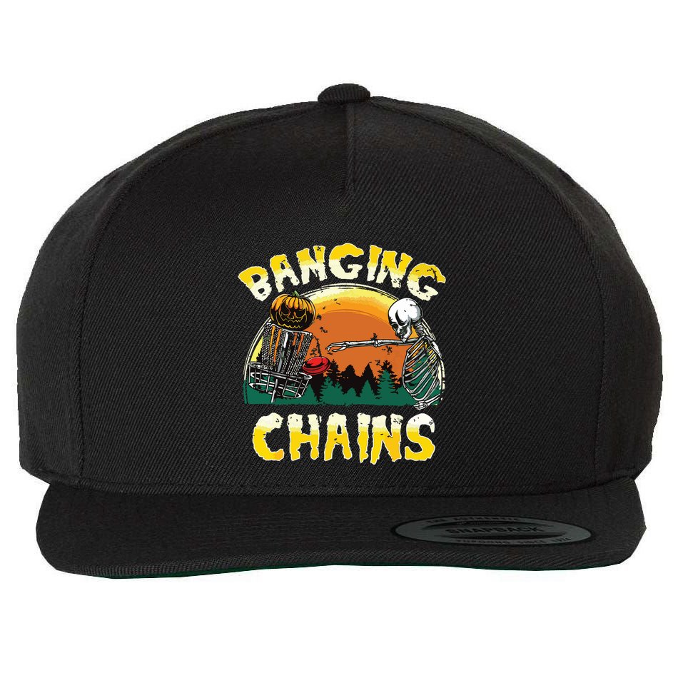 Retro Disc Golf Banging Chains Spooky Halloween Skeleton Wool Snapback Cap