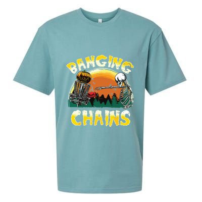 Retro Disc Golf Banging Chains Spooky Halloween Skeleton Sueded Cloud Jersey T-Shirt